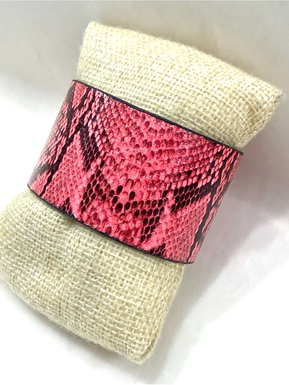 Pink Snake-Print Wide Cuff Bracelet - Unbranded